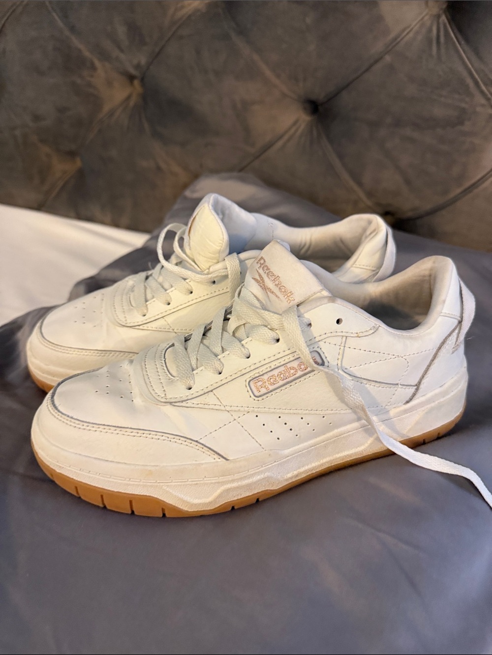 Reebok White Sneakers with Gum Outsole and Rose Gold Logo